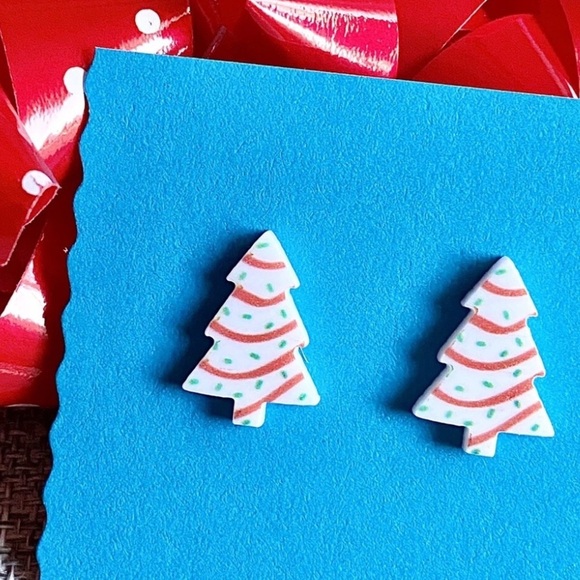 Unbranded Jewelry - New Little Debbie Christmas Tree Snack Cake Holiday Stud Earrings - 0.75”